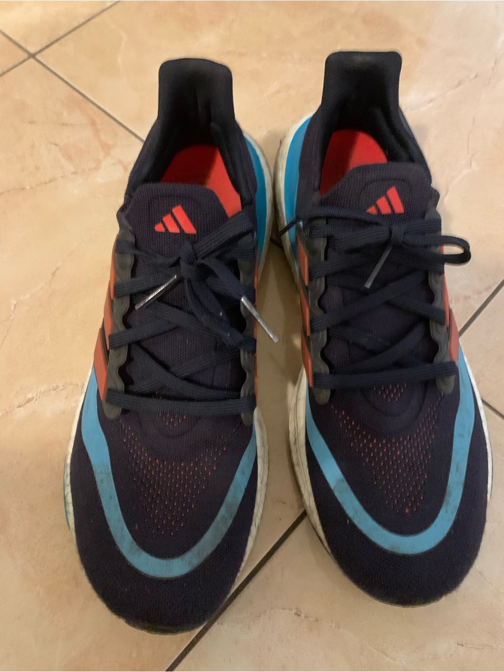 adidas Men’s Navy Athletic Sneakers with Light Blue and Red Accents